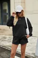 Women's black two-piece sweatshirt and pocket shorts set for casual outdoor wear - Black