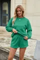 Stylish women's casual green two-piece lounge set with sweatshirt and shorts outfit - S / Top And Bottom / Green