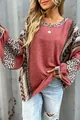 Bohemian oversized rose pink ribbed sweatshirt with leopard and ethnic print sleeve details - S / Tops / Burgundy