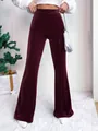 Close-up of burgundy high-waisted corduroy flared pants with ribbed texture. - S / Bottom (AXR423) / Burgundy