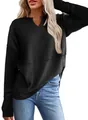 Detalle de la sudadera informal de manga larga con punto de gofre para mujer en negro - Negro