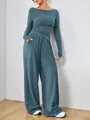 Elegante completo lounge due pezzi con top a maniche lunghe e pantaloni a gamba larga - Taglia S / Top E Pantaloni / Blu Notte