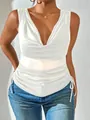 Detailed shot of white sleeveless cowl neck top with side drawstring ruching - S / Tops / White