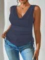 Elegant navy blue cowl neck sleeveless top with side ruching and drawstring details - S / Tops / Navy Blue