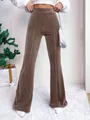 Elegant high-waisted brown ribbed flare pants featuring soft corduroy velvet texture - S / Bottom (AXR423) / Khaki