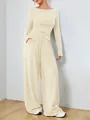 Set coordinato beige da donna con maglia a maniche lunghe e pantaloni larghi - Taglia S / Top E Pantaloni / Albicocca