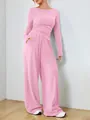 Completo casual rosa da donna con maniche lunghe e pantaloni larghi alla moda - Taglia S / Top E Pantaloni / Rosa
