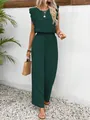 Elegante conjunto de dos piezas verde oscuro con top de encaje y pantalones anchos - S / Top Y Pantalón / Verde