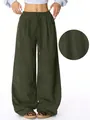 Detailed view of dark green corduroy fabric on high waist wide leg casual trousers - S / Bottoms / Army Green