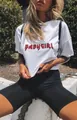 Fit woman wearing high-waist black biker shorts and white babygirl graphic T-shirt outdoors - S / Bottom (20510#) / Black