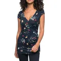 Close-up of floral V-neck wrap nursing top with elegant print for maternity wear. - S / Tops / Black Printed