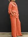 Completo casual arancione effetto lino con camicia e pantaloni larghi - arancio-rosso