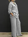 Conjunto casual de dos piezas de lino gris con camisa de solapa y pantalón ancho - S / Top Y Pantalón / Gris claro