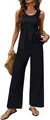 Full body view of women's black sleeveless tank top and wide-leg trousers outfit - S / Top And Bottom / Black