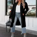Women's long black plain cardigan coat for autumn winter street style look - Black