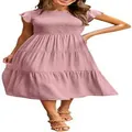 Detalle de vestido midi rosa de capas con elegantes mangas de volante - S / Tops / Rosa