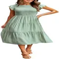 Full body view of a sage green smocked tiered maxi dress on a model against white - Light Green