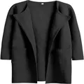 Vista frontal detallada de abrigo de lana negro para mujer con solapa y bolsillos - S / Tops / Negro