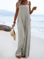 Combinaison bohème élégante grise sans manches à jambes larges pour la plage d'été - Or rose