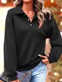 Detail view of the quilted texture and button collar on this black women's sweatshirt. - S / Tops / Black