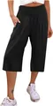 Pantaloni cropped casual a vita alta a punto smock a gamba larga neri donna - Taglia S / Pantaloni e gonne / Nero