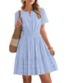Elegant light blue V-neck ruffled short sleeve tiered A-line mini dress for women - S / Top And Bottom / Light Blue