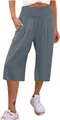 Pantaloni cropped casual grigi a vita alta e gamba larga per la moda estiva donna SKU - Taglia S / Pantaloni e gonne / Grigio