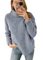 Gemütlicher hellblauer Teddy-Fleece Rollkragenpullover für Damen mit dicker Struktur - 3XL / Oberteile / Hellgrau