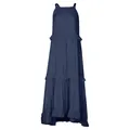 Elegant navy blue tiered maxi cake dress with ruffled layers and smocked neckline detail - Navy Blue