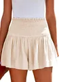 Fließende Strandshorts für Damen aus Baumwolle mit hoher Smok-Taille in Apricot - Beige