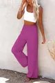 Women's summer casual cotton wide leg trousers with shirred waist in deep purple - Rose Red