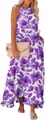 Elegant summer purple floral maxi dress featuring a sleeveless tiered cake skirt design - Rainbow
