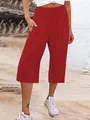 Pantaloni rossi casual a gamba larga con vita alta elasticizzata - Rosso anguria