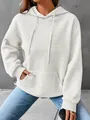 Cozy white waffle-knit long-sleeve hoodie featuring a drawstring hood and pocket - S / Tops / White