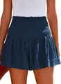 Elegante Damen Shorts mit hoher Taille in Marineblau aus fließendem Baumwollstoff - Dunkelblau