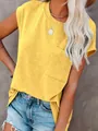 T-shirt casual da donna a maniche corte con girocollo e taschino in giallo vivace - Taglia S / Top / Giallo