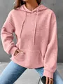 Women's pink waffle knit long sleeve hoodie with front pocket and drawstring - S / Tops / Pink
