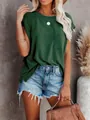 T-shirt casual da donna verde scuro con scollo rotondo e un pratico taschino sul petto - Taglia S / Top / Verde