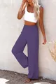 Women's summer purple wide-leg cotton pants with a smocked high-waist design - Purple