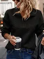 Maglione in maglia nera da donna con mezza zip, colletto e motivo a rilievo - 3XL / Top / Nero