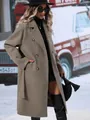 Elegante cappotto di lana doppiopetto da donna con cintura per autunno e inverno - Taglia S / Top / Grigio