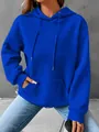 Vibrant blue women's waffle knit long sleeve hoodie with front pocket and drawstring - S / Blue