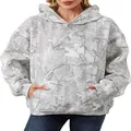 Vorderansicht des grauen Damen-Hoodies mit Blattmuster, Kängurutasche und Kapuze - S / Oberteile / Grau
