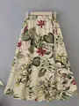 Elegant floral print A-line midi skirt featuring romantic romantic botanical patterns - S / Bottoms / Apricot
