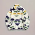 Bohemian pattern fleece quarter-zip sweatshirt with front pocket in colorful print - S / Tops / Green