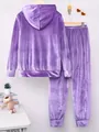 Back view detail of purple velvet hooded sweatshirt and matching jogger pants set - S / Top And Bottom / Purple