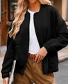 Chaqueta negra de manga larga para mujer con elegante textura floral acolchada - Negro