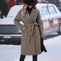 Elegante taupe wollen jas met dubbele rij knopen en ceintuur voor dames herfst winter 2025 - Grijs