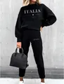 Détail de l'ensemble sweat noir pour femme avec imprimé blanc ITALIA - S / Haut Et Bas / Noir