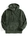 Dettaglio ravvicinato di felpa con cappuccio in velluto a coste verde scuro con tasca - Taglia S / Top / Verde militare